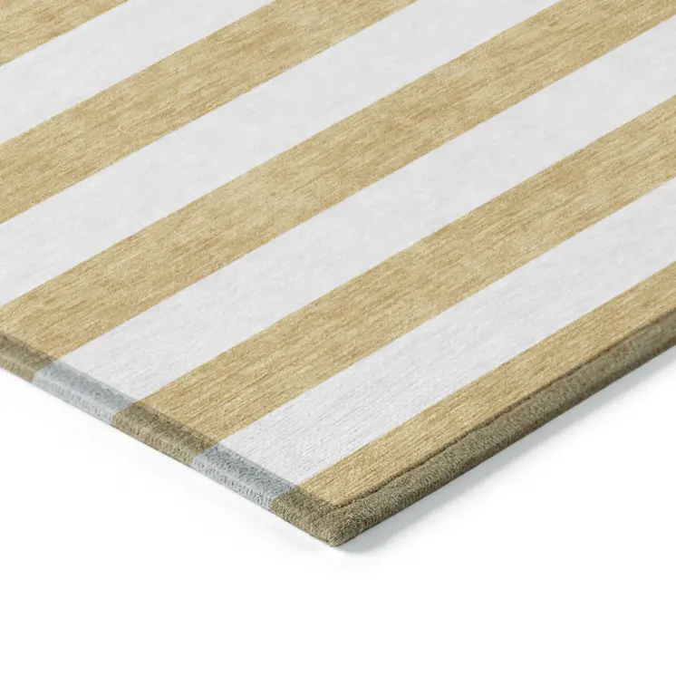 5' X 8' Gold Striped Washable Non Skid Indoor Outdoor Area Rug