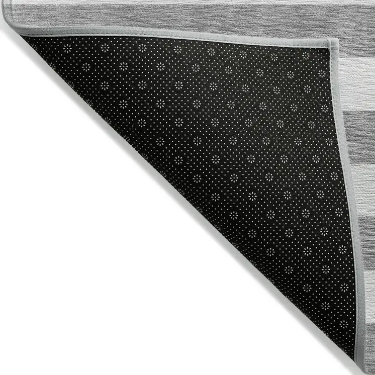 9' X 12' Gray and White Striped Washable Non Skid Indoor Outdoor Area Rug