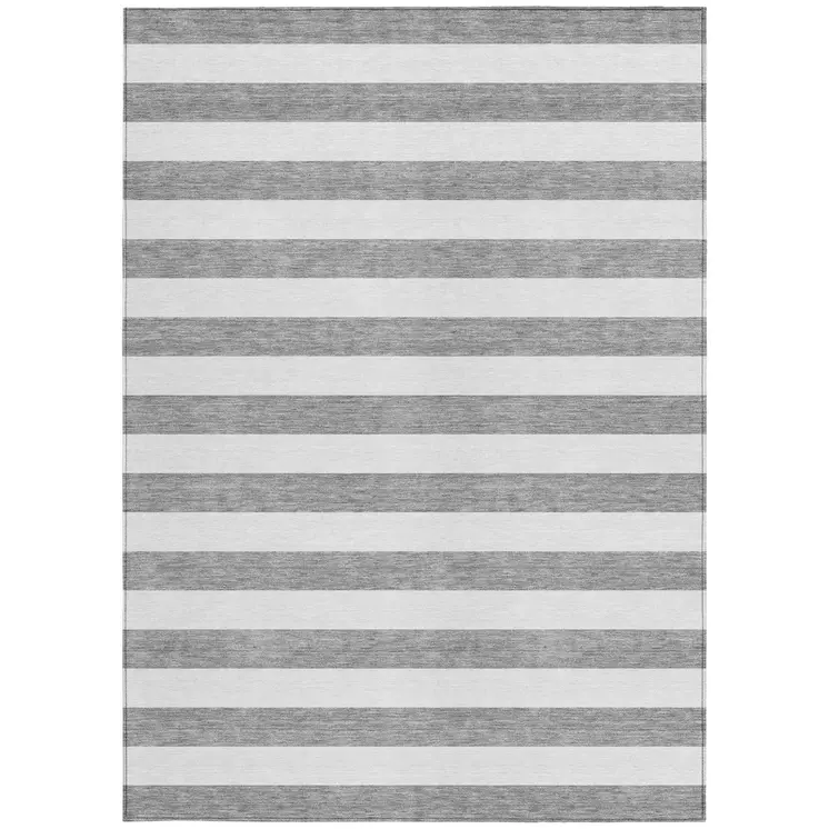 9' X 12' Gray and White Striped Washable Non Skid Indoor Outdoor Area Rug