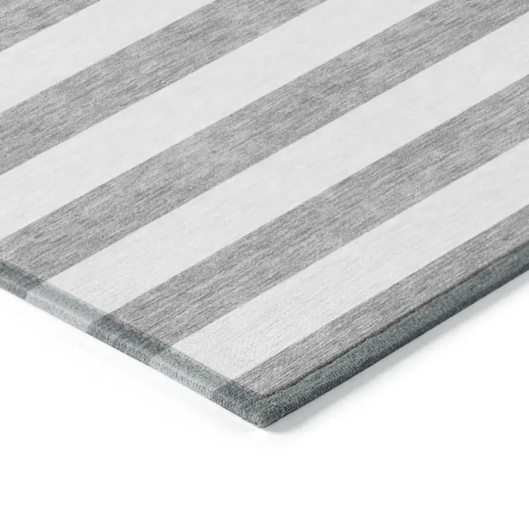 10' X 14' Gray and White Striped Washable Indoor Outdoor Area Rug