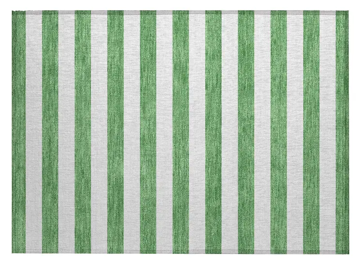 2' X 3' Green and White Striped Washable Indoor Outdoor Area Rug