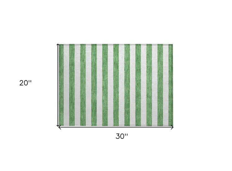 2' X 3' Green and White Striped Washable Indoor Outdoor Area Rug