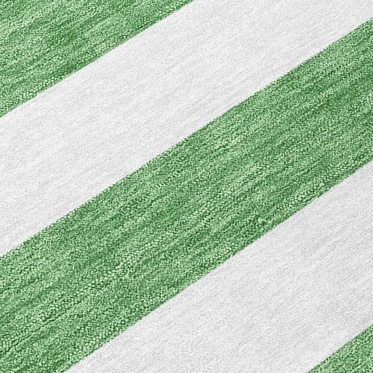 5' X 8' Green and White Striped Washable Indoor Outdoor Area Rug
