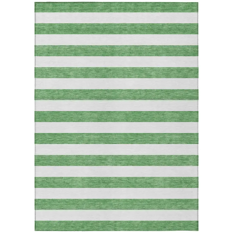 8' X 10' Green and White Striped Washable Indoor Outdoor Area Rug