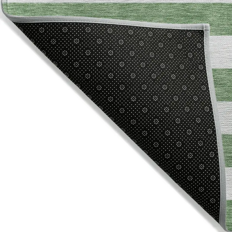 8' X 10' Green and White Striped Washable Indoor Outdoor Area Rug