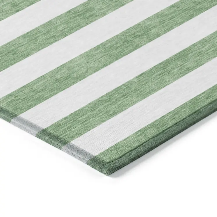 8' X 10' Green and White Striped Washable Indoor Outdoor Area Rug