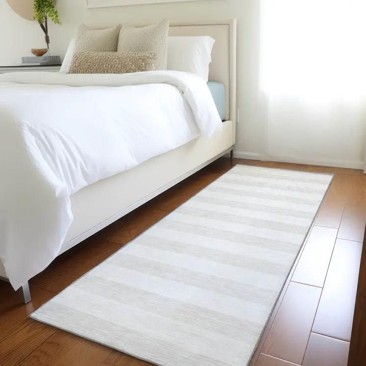 2' X 8' Ivory Striped Washable Indoor Outdoor Runner Rug
