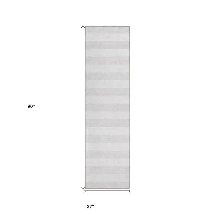 2' X 8' Ivory Striped Washable Indoor Outdoor Runner Rug