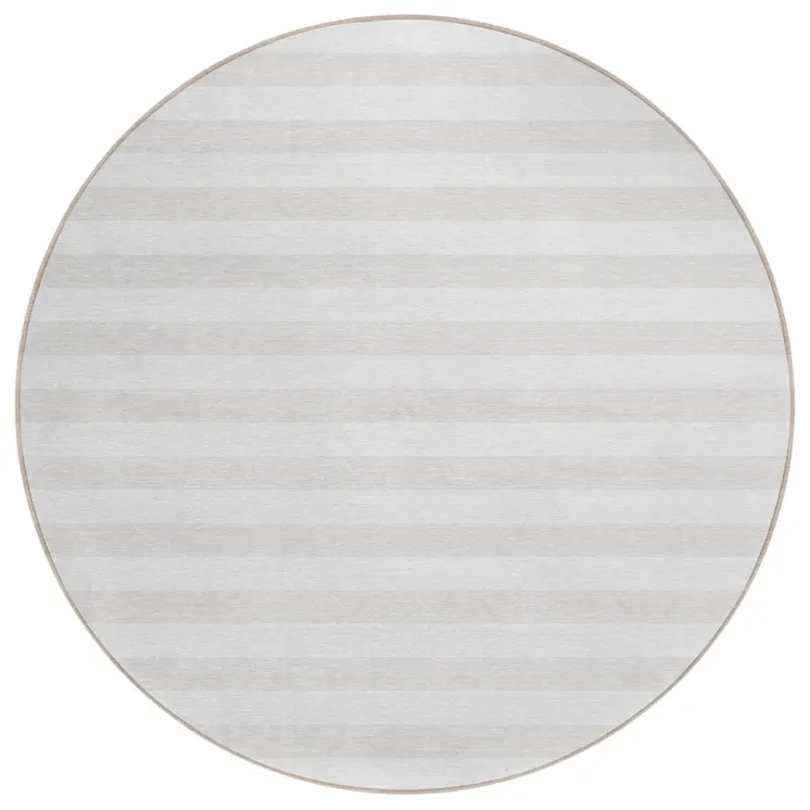 8' X 8' Ivory Round Striped Washable Indoor Outdoor Area Rug