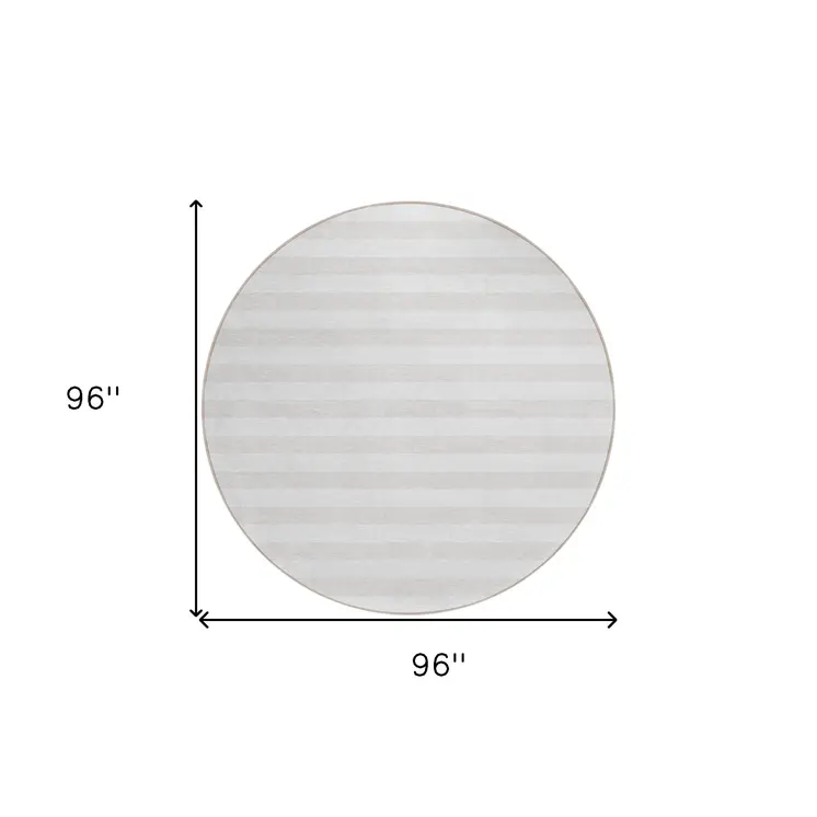 8' X 8' Ivory Round Striped Washable Indoor Outdoor Area Rug