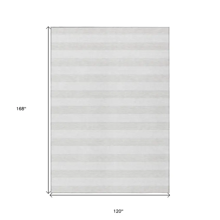 10' X 14' Ivory Striped Washable Indoor Outdoor Area Rug