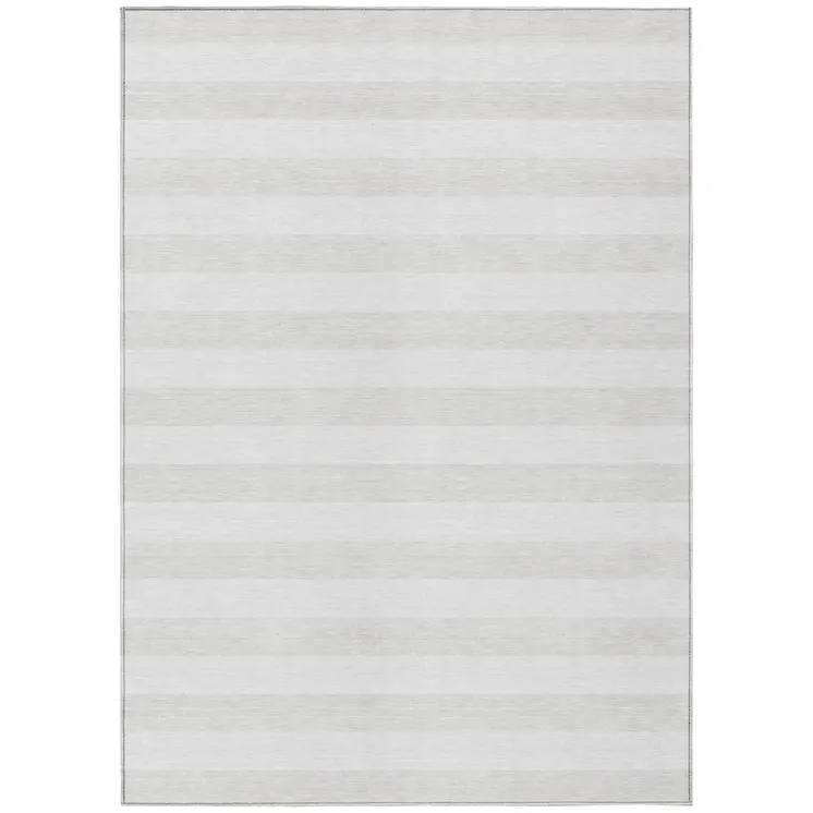 10' X 14' Ivory Striped Washable Indoor Outdoor Area Rug