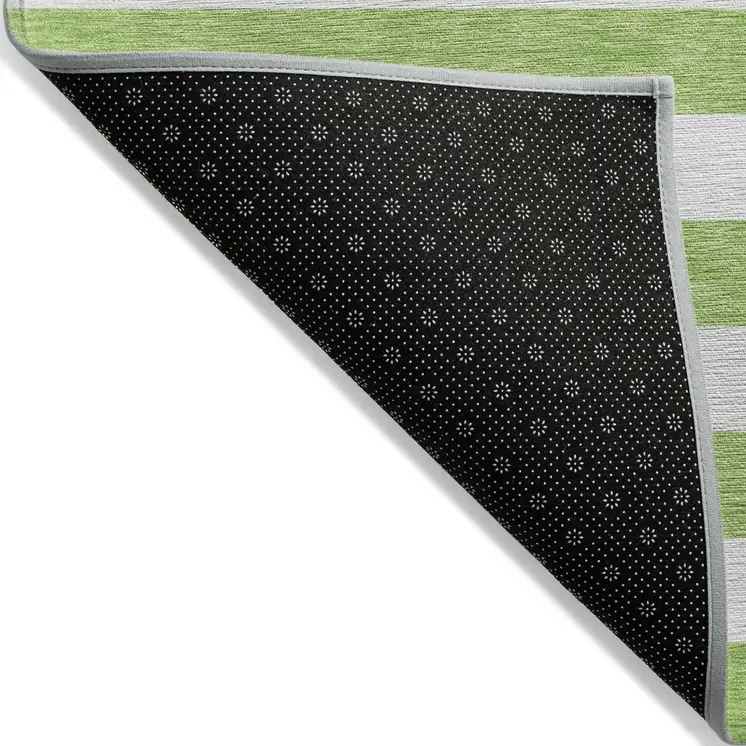 2' X 3' Lime Green and White Striped Washable Indoor Outdoor Area Rug