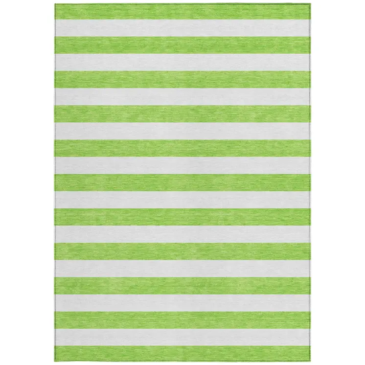 9' X 12' Green and White Striped Washable Non Skid Indoor Outdoor Area Rug