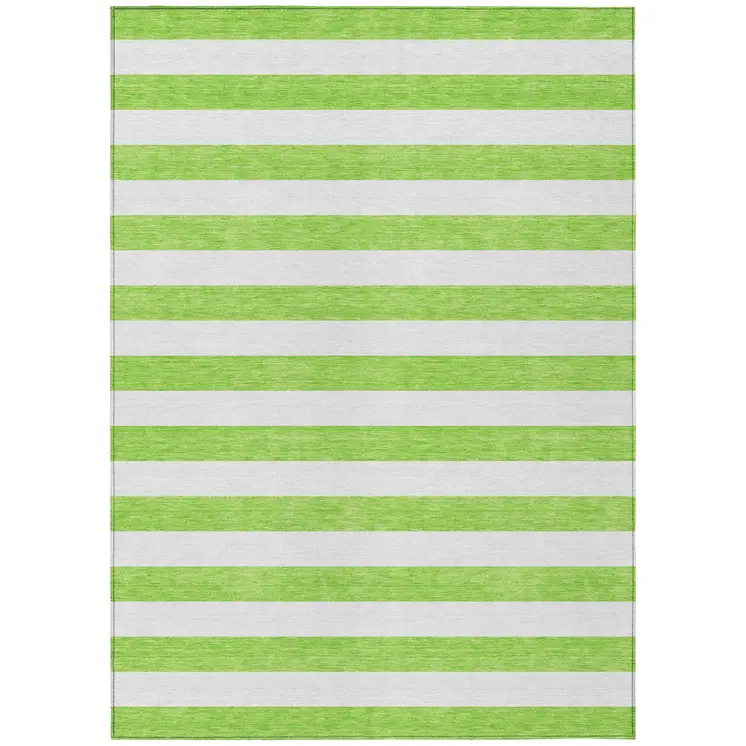 9' X 12' Green and White Striped Washable Non Skid Indoor Outdoor Area Rug