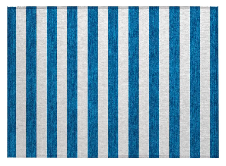 2' X 3' Navy Blue Striped Washable Non Skid Indoor Outdoor Area Rug