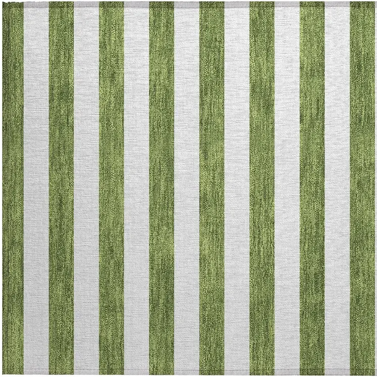 2' X 3' Olive Green Striped Washable Non Skid Indoor Outdoor Area Rug