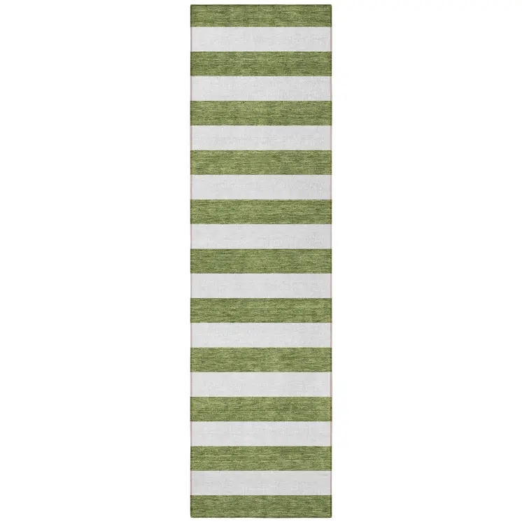 8' Runner Olive Green Striped Washable Non Skid Indoor Outdoor Runner Rug