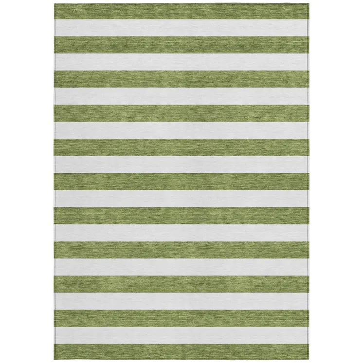 5' X 8' Olive Green Striped Washable Non Skid Indoor Outdoor Area Rug