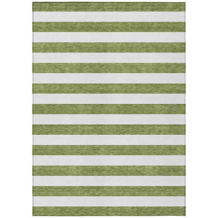 9' X 12' Olive Green Striped Washable Non Skid Indoor Outdoor Area Rug