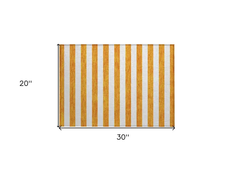 2' X 3' Orange and White Striped Washable Non Skid Indoor Outdoor Area Rug