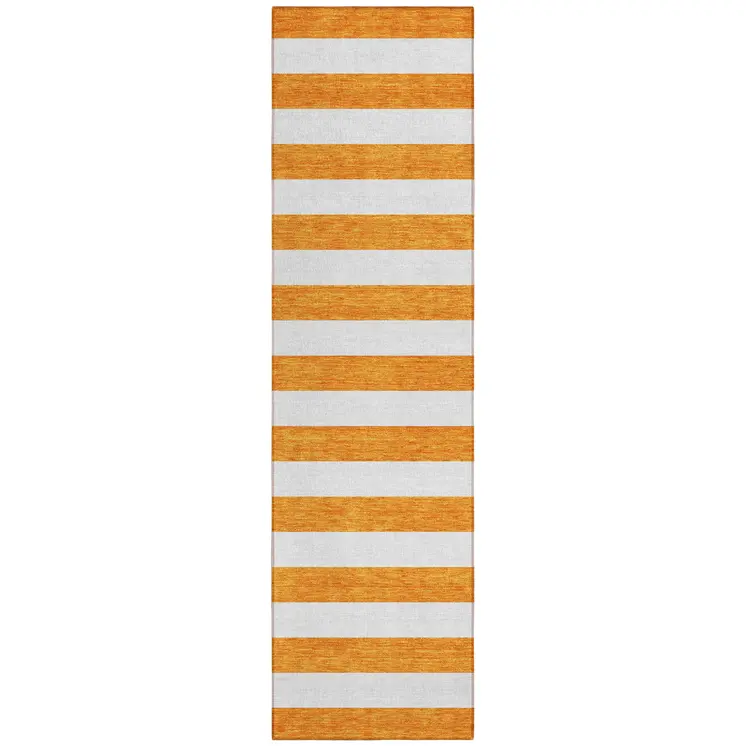 2' X 8' Orange and White Striped Washable Indoor Outdoor Runner Rug