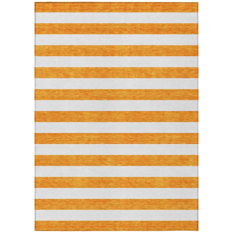 3' X 5' Orange and White Striped Washable Non Skid Indoor Outdoor Area Rug
