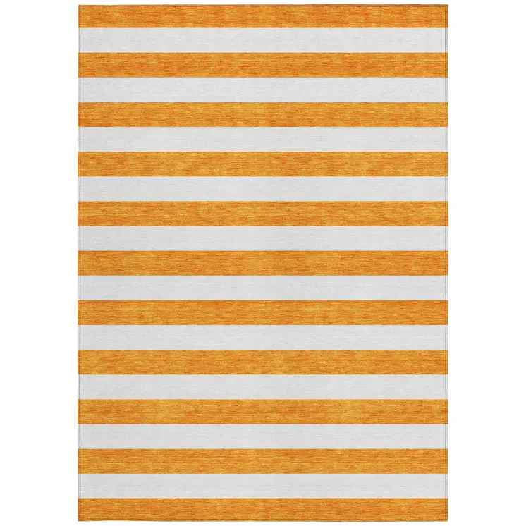 3' X 5' Orange and White Striped Washable Non Skid Indoor Outdoor Area Rug
