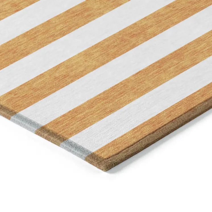 8' Round Orange and White Round Striped Washable Non Skid Indoor Outdoor Area Rug