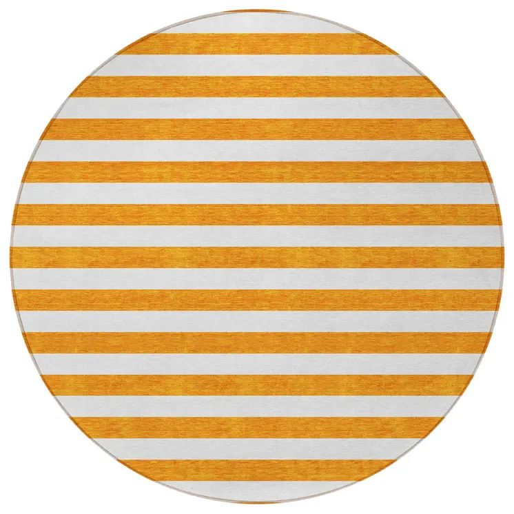 8' Round Orange and White Round Striped Washable Non Skid Indoor Outdoor Area Rug