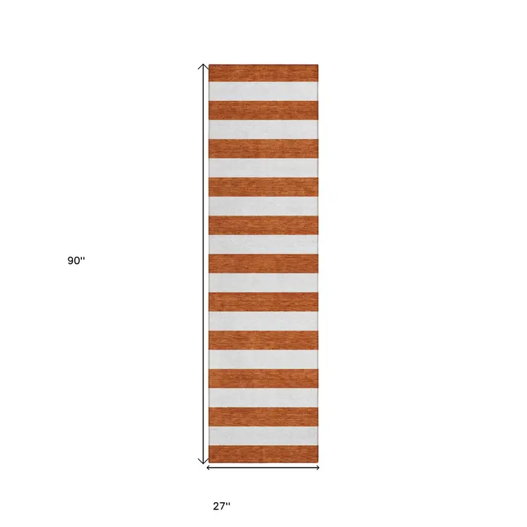 8' Runner Orange Striped Washable Non Skid Indoor Outdoor Runner Rug