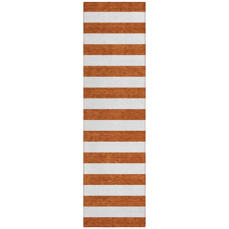 8' Runner Orange Striped Washable Non Skid Indoor Outdoor Runner Rug