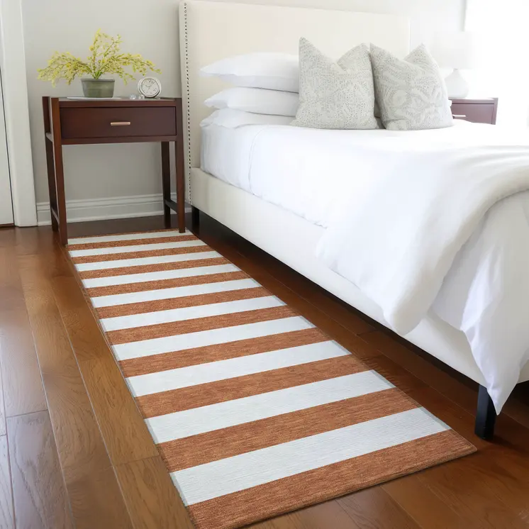 8' Runner Orange Striped Washable Non Skid Indoor Outdoor Runner Rug