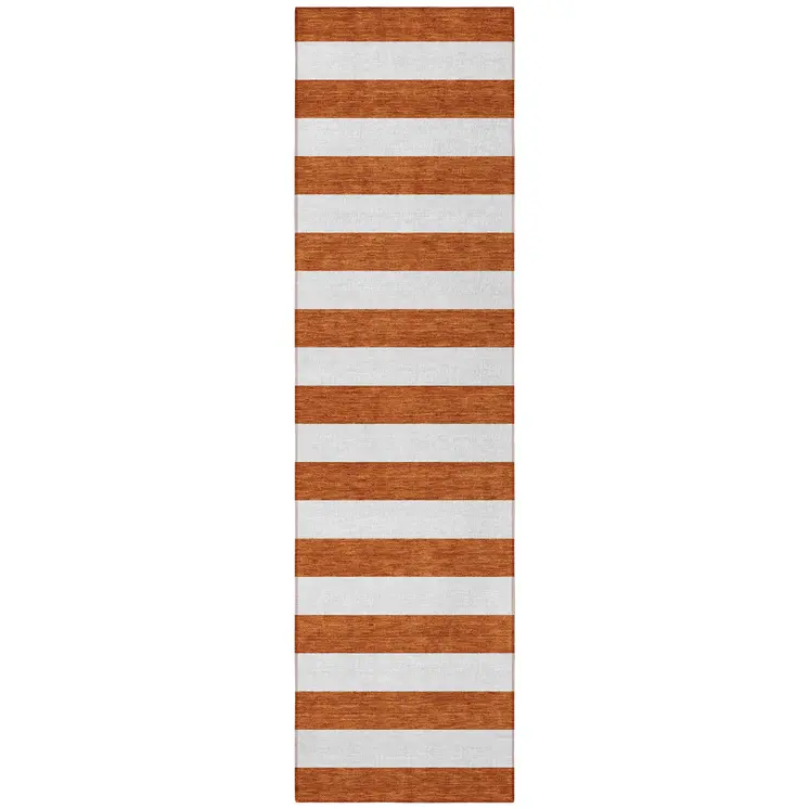 8' Runner Orange Striped Washable Non Skid Indoor Outdoor Runner Rug