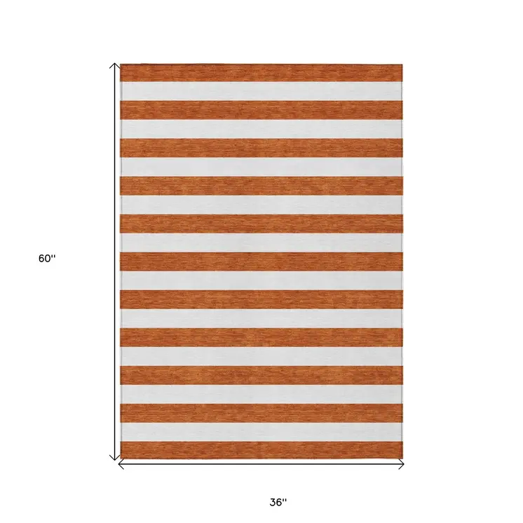 3' X 5' Orange Striped Washable Non Skid Indoor Outdoor Area Rug