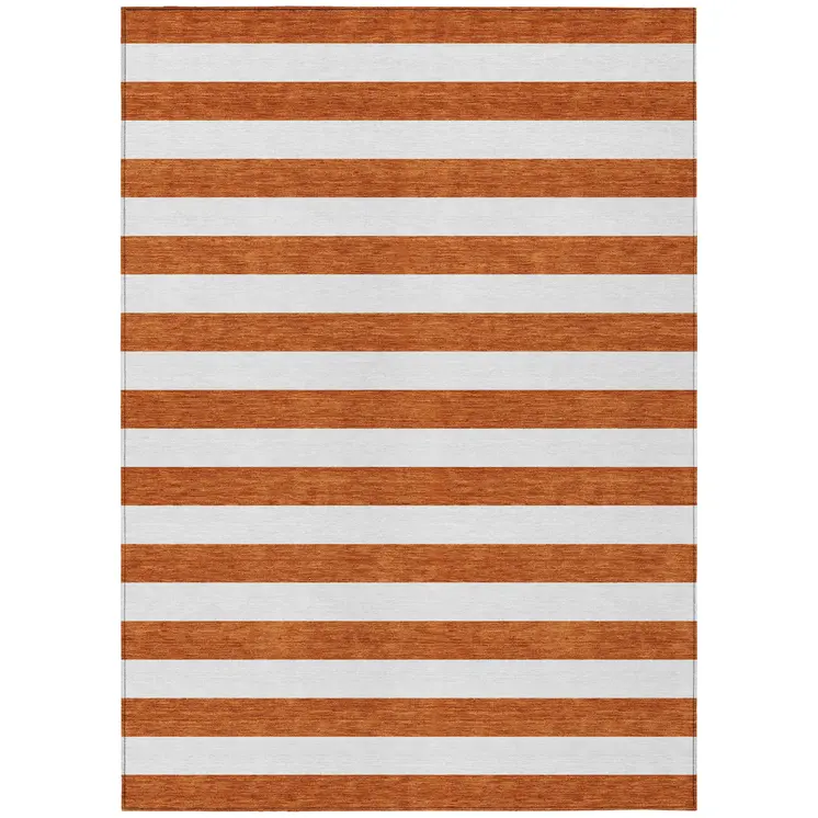 8' X 10' Orange Striped Washable Non Skid Indoor Outdoor Area Rug
