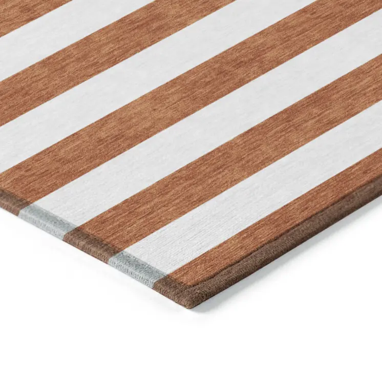 8' X 10' Orange Striped Washable Non Skid Indoor Outdoor Area Rug
