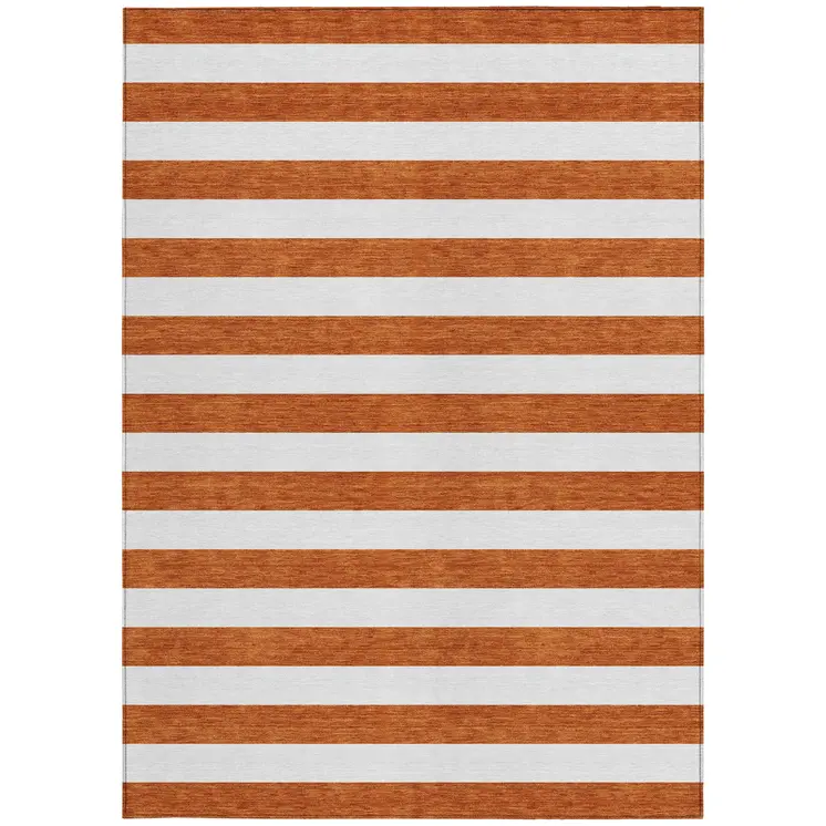 8' X 10' Orange Striped Washable Non Skid Indoor Outdoor Area Rug