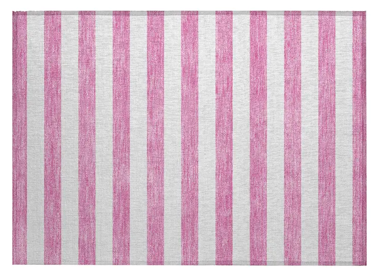 2' X 3' Pink and White Striped Washable Non Skid Indoor Outdoor Area Rug