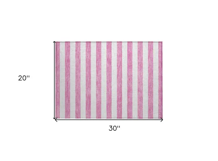 2' X 3' Pink and White Striped Washable Non Skid Indoor Outdoor Area Rug