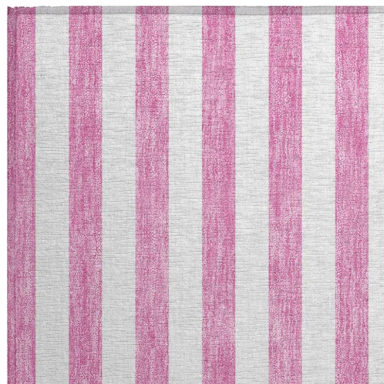 2' X 3' Pink and White Striped Washable Non Skid Indoor Outdoor Area Rug