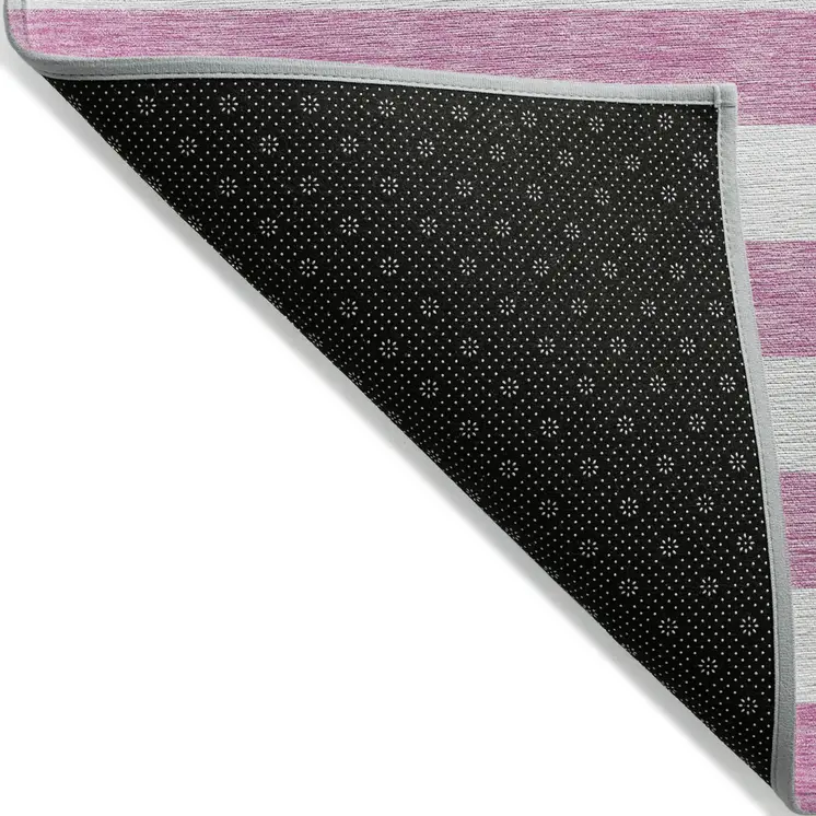 3' X 5' Pink and White Striped Washable Non Skid Indoor Outdoor Area Rug
