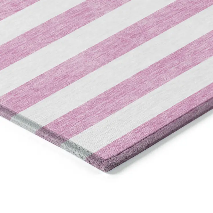 10' X 14' Pink and White Striped Washable Non Skid Indoor Outdoor Area Rug