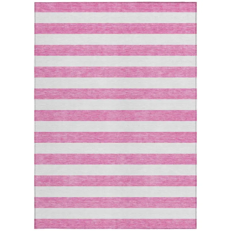 10' X 14' Pink and White Striped Washable Non Skid Indoor Outdoor Area Rug