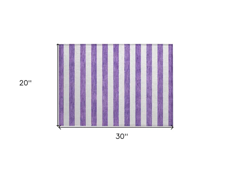 2' X 3' Purple and White Striped Washable Non Skid Indoor Outdoor Area Rug