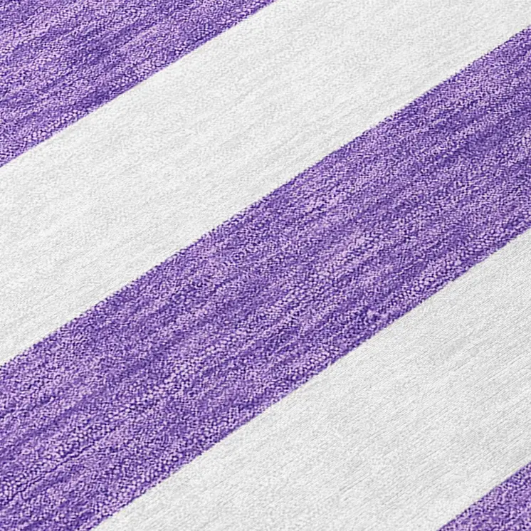 8' Runner Purple and White Striped Washable Non Skid Indoor Outdoor Runner Rug