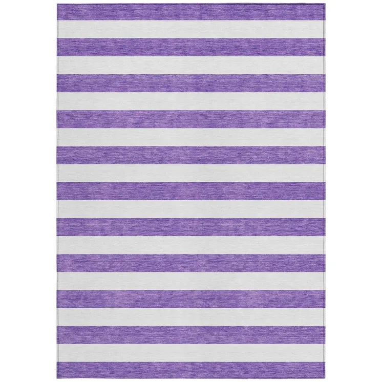 8' X 10' Purple and White Striped Washable Non Skid Indoor Outdoor Area Rug