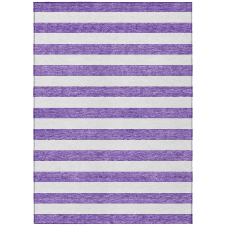 8' X 10' Purple and White Striped Washable Non Skid Indoor Outdoor Area Rug