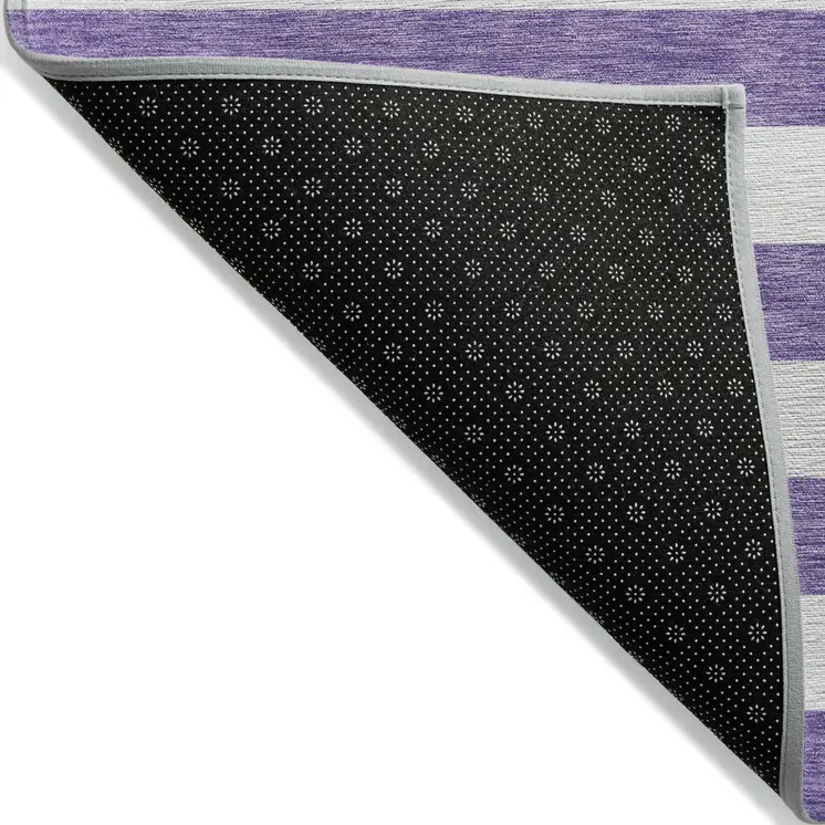8' X 10' Purple and White Striped Washable Non Skid Indoor Outdoor Area Rug