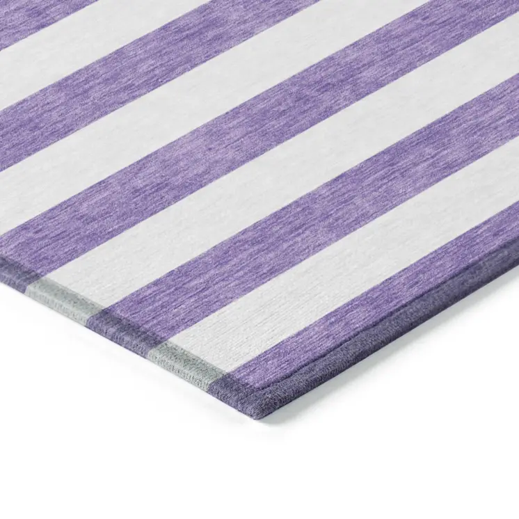 8' X 10' Purple and White Striped Washable Non Skid Indoor Outdoor Area Rug